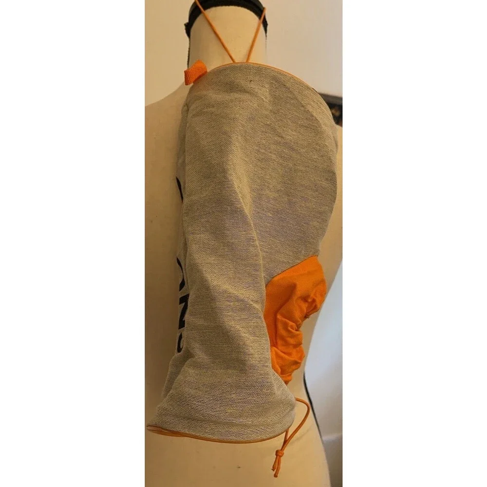 Contemporary Gray & Orange Hanging Onion Bag 11 in x 4 in Diameter Elastic Close
